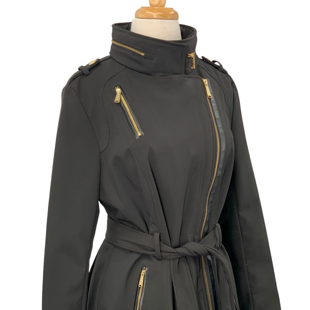 Michael Kors Womens Black Asymmetric Zip Front Jacket/Coat Military Style Size M - Picture 2 of 11
